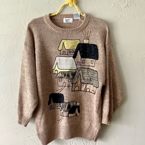 Vintage 90s Bonnie Billy by holly textured mixed media house embroidered sweater - Picture 10 of 10